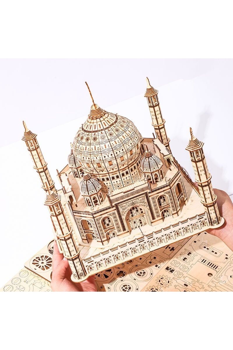 WHITE 3D Wooden DIY Three-dimensional Taj Mahal Jigsaw Puzzle Adult Decompression Puzzle Holiday Gif