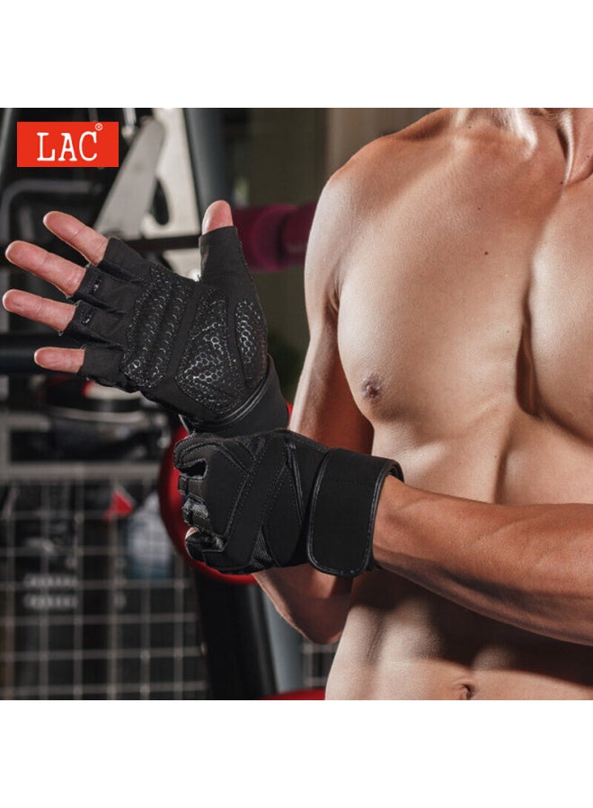 Lac Fitness Gloves, Men's And Women's Sports Equipment Dumbbell Training Half-finger Gloves, Extended Wrist Protection For Gym Training, Non-slip Cycling Gloves, Size M - Image 1