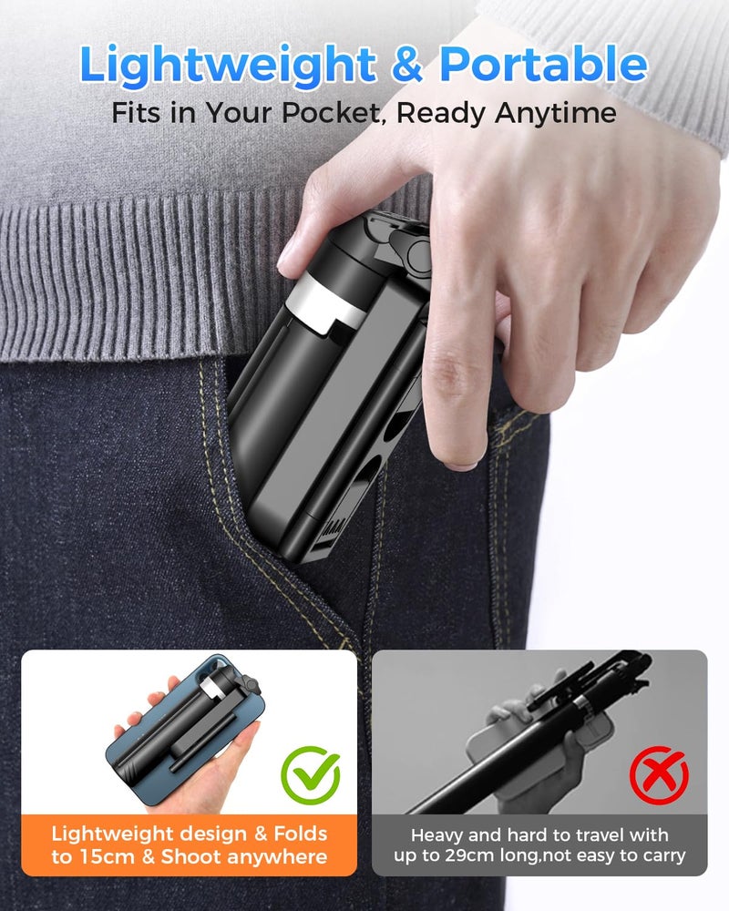 Kinwald 3-in-1 Phone Tripod with LED Lights & Remote, Extendable Selfie Stick Tripod Stand, Compact Portable with Bluetooth Remote for iPhone/Android Vlogging & Photography (Black) - Image 2