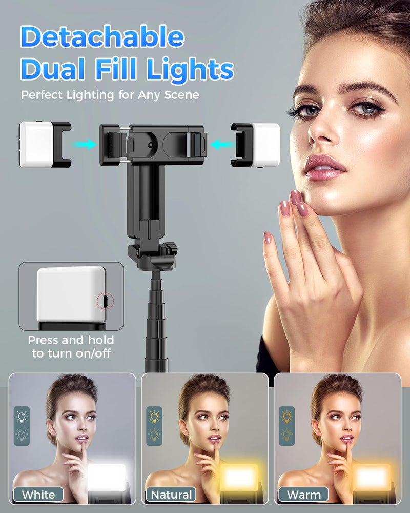 Kinwald 3-in-1 Phone Tripod with LED Lights & Remote, Extendable Selfie Stick Tripod Stand, Compact Portable with Bluetooth Remote for iPhone/Android Vlogging & Photography (Black) - Image 3