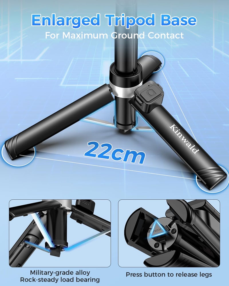 Kinwald 3-in-1 Phone Tripod with LED Lights & Remote, Extendable Selfie Stick Tripod Stand, Compact Portable with Bluetooth Remote for iPhone/Android Vlogging & Photography (Black) - Image 4