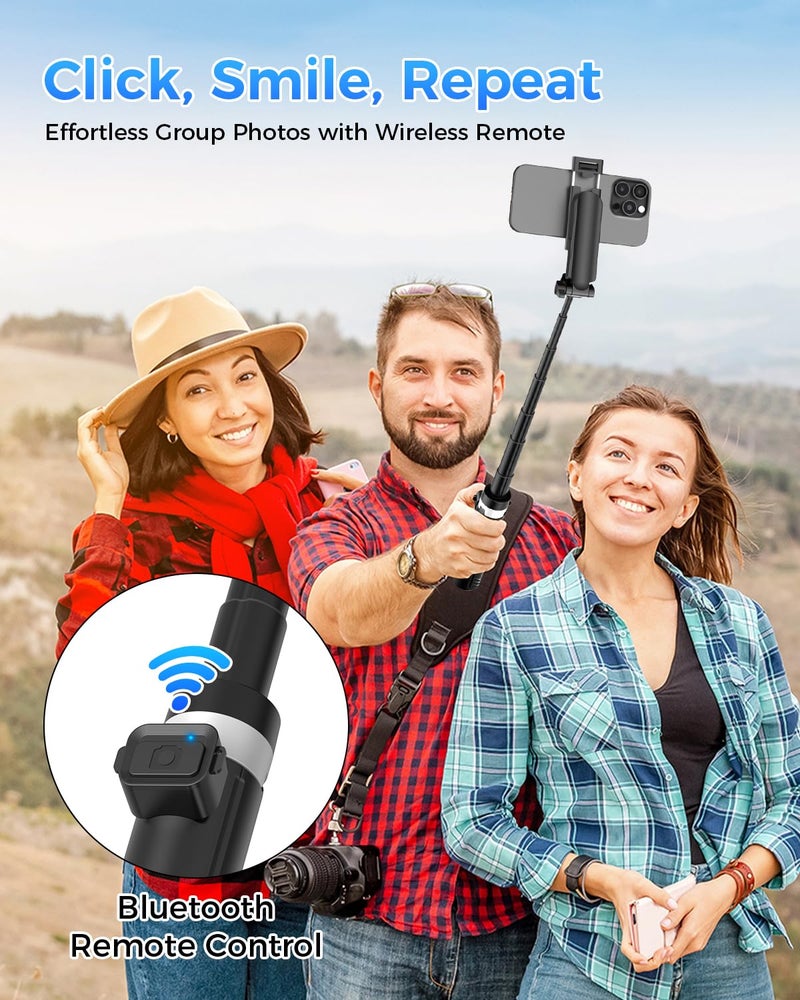 Kinwald 3-in-1 Phone Tripod with LED Lights & Remote, Extendable Selfie Stick Tripod Stand, Compact Portable with Bluetooth Remote for iPhone/Android Vlogging & Photography (Black) - Image 5