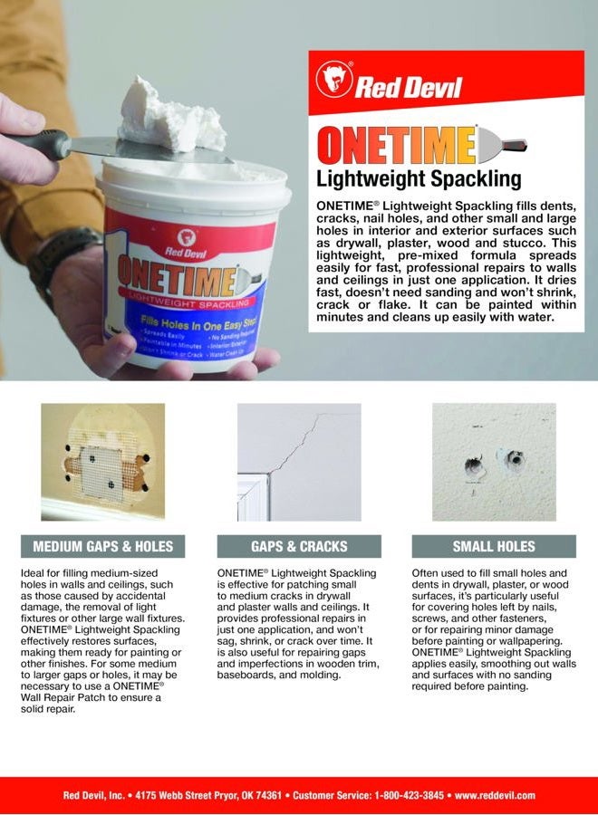 Red Devil 0541 ONETIME Lightweight Spackling, 1 Gallon, White - Image 5