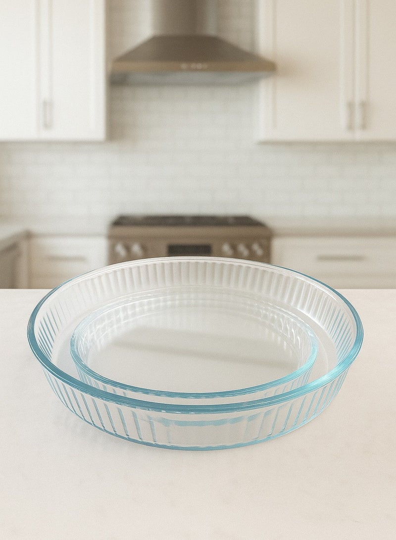 Guzel 2-Piece Round Glass Oven Baking Dish Set, Sizes Medium 1.62L, Large 2.67L - Image 1
