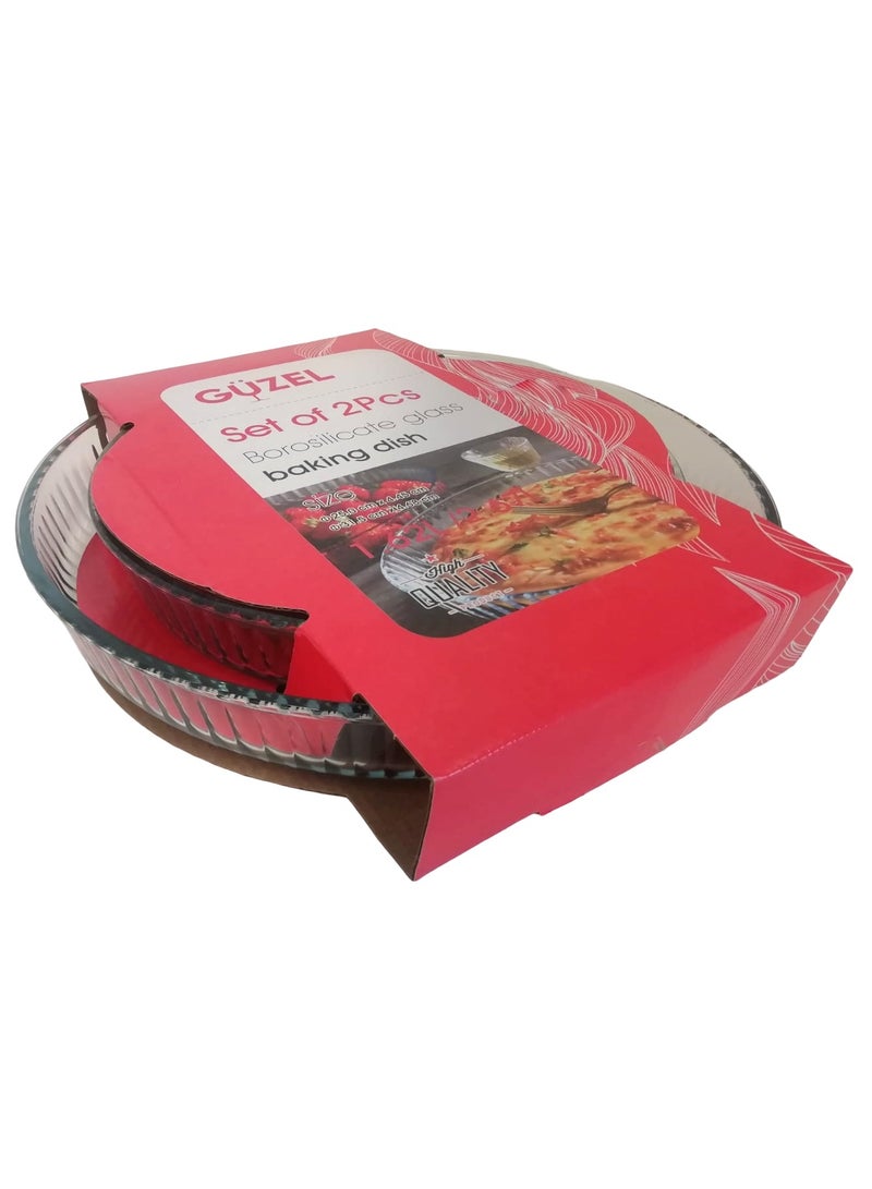 Guzel 2-Piece Round Glass Oven Baking Dish Set, Sizes Medium 1.62L, Large 2.67L - Image 2