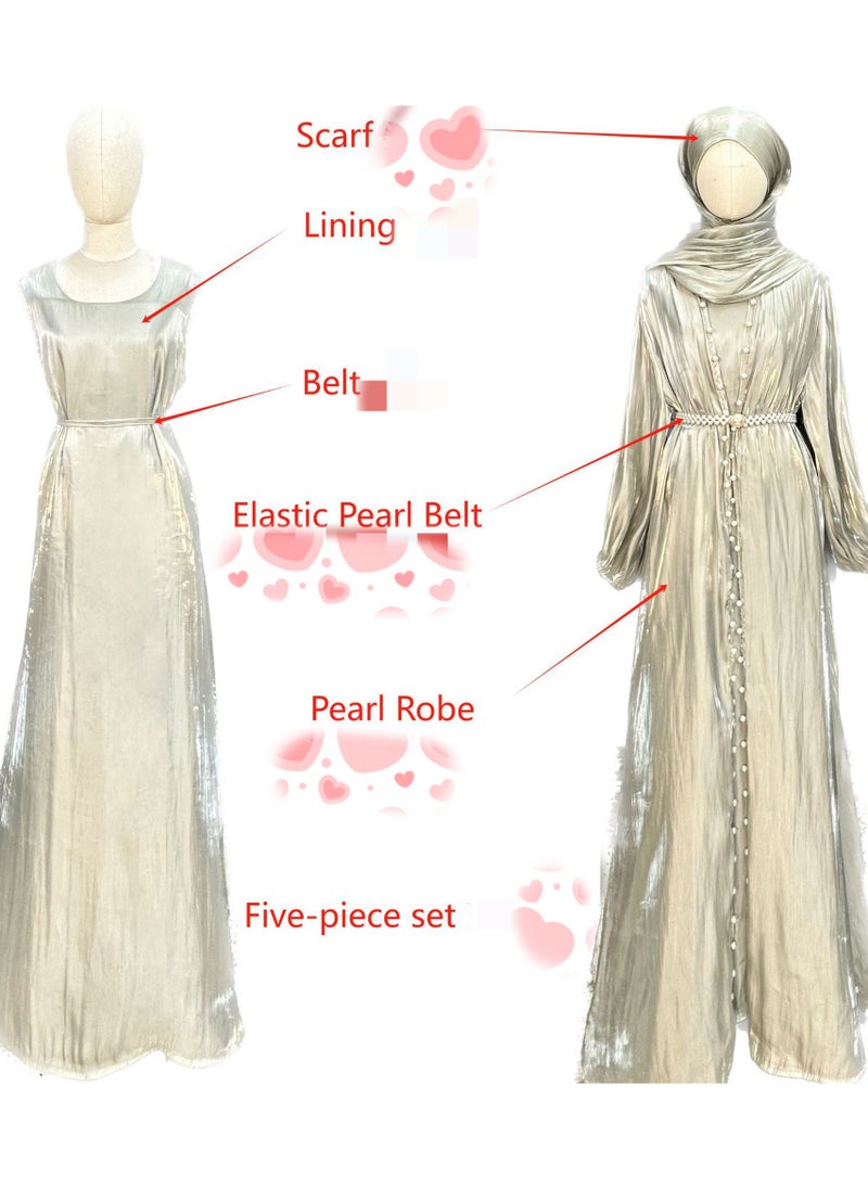 Abaya Ambilight Flowing Dress Growing Evening Dress, Five-piece set, Shineshe