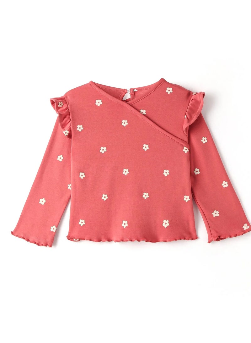 Bonfino Bonfino Girls 100% Cotton Full Sleeves All Over Printed T-Shirt - Pink(6-24M) - Image 1