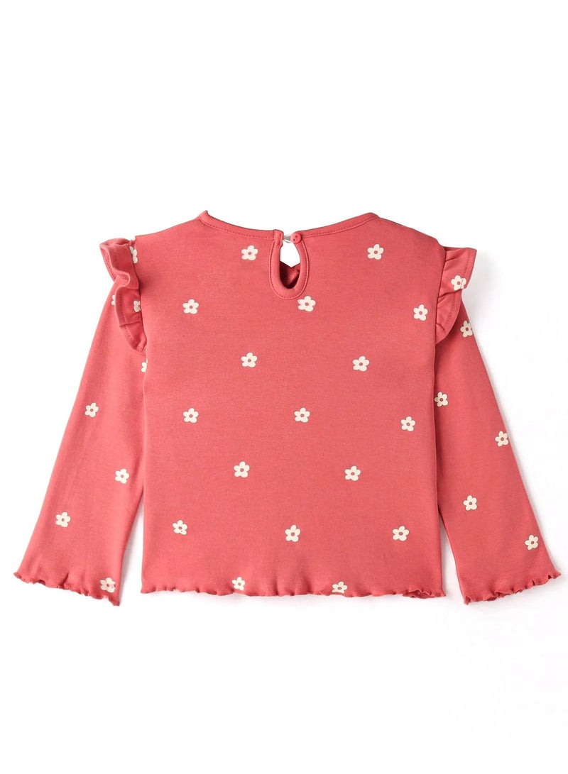 Bonfino Bonfino Girls 100% Cotton Full Sleeves All Over Printed T-Shirt - Pink(6-24M) - Image 2
