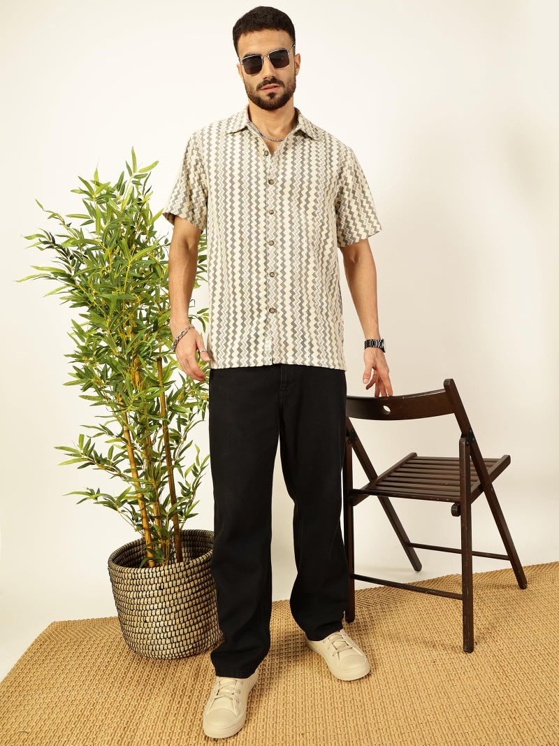 Thomas Scott Mens Half Sleeves Cotton Blend Crochet Textured Shirt (TS1447_Beige, 2XL) - Image 5