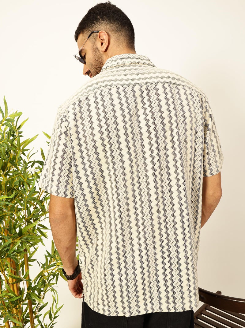 Thomas Scott Mens Half Sleeves Cotton Blend Crochet Textured Shirt (TS1447_Beige, 2XL) - Image 4