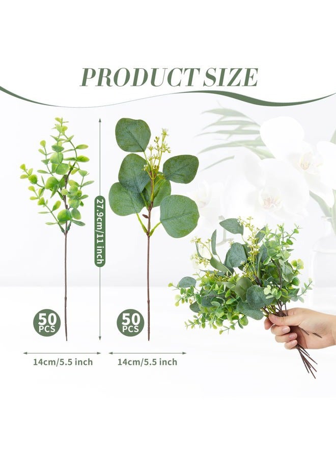 Yunsailing 100 Pcs Faux Eucalyptus Stems with White Seeds Artificial Eucalyptus Leaves Greenery Eucalyptus Decor Fake Leaf Branches for Wedding Bouquets Centerpiece Flower Arrangement Farmhouse Home Decoration - Image 2