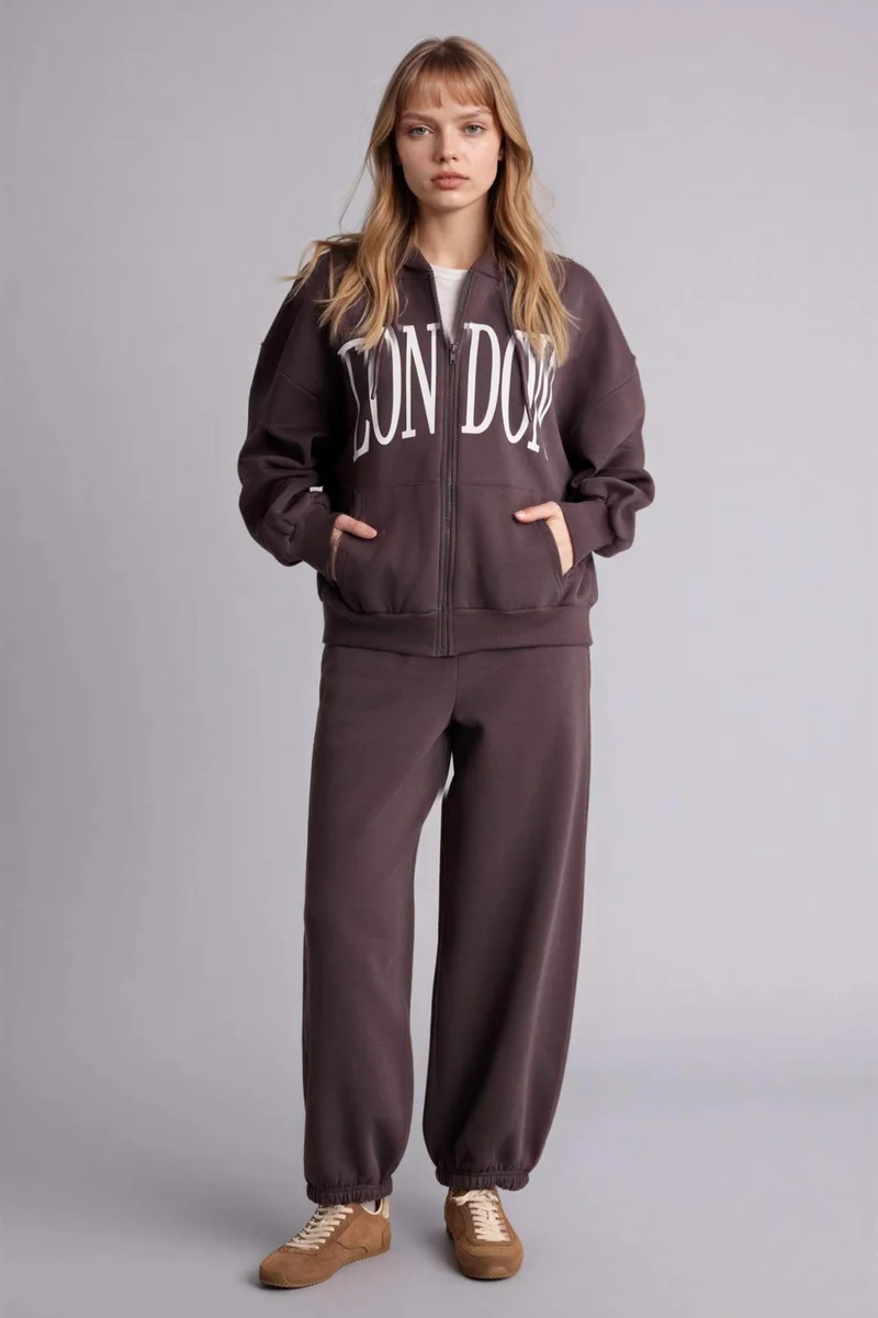 ديفاكتو Oversize Fit Printed Thick Fabric Zip-Up Hoodie