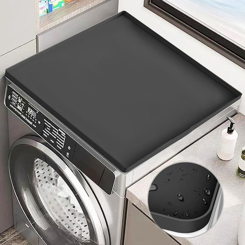 Goodern Washer and Dryer Covers for the Top,60 * 65CM Silicone Dust-Proof Top Protector Mat,Liquid Non Leakage Tray,Non Slip Easy to Clean Heat-Resistant Pad,Ideal for Home Kitchen Laundry Room-Black - Image 1