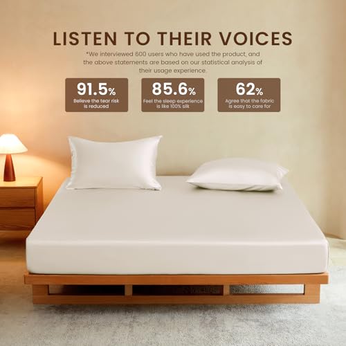 THXSILK Luxury Mulberry Silk Fitted Sheet Set 3 Pcs, King Silk Bed Sheet Set with 16" Deep Pockets, Soft & Cooling Sheets, 1 Fitted Sheet, 2 Pillowcases with Zipper Closure - White - Image 3