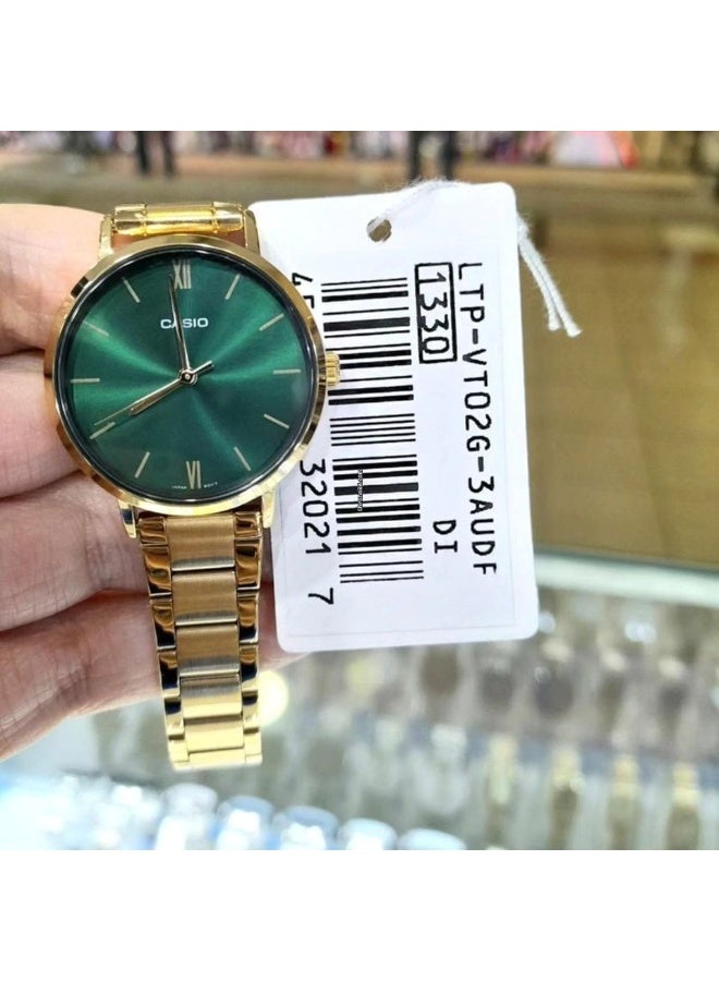 كاسيو ساعة كاسيو LTP-VT02G-3AUDF للنساء – سوار ستانلس ستيل ذهبي مع قرص أخضر أنيق - Image 2