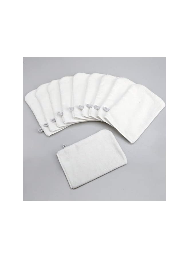 The Bros Pack of 10 Microfibre Body Wash Mitts, Soft Face Cleansing Mitts, Bath SPA Terry Cloth, Reusable Makeup Remover Mitt Gloves, 15x20 cm, White  - Image 3