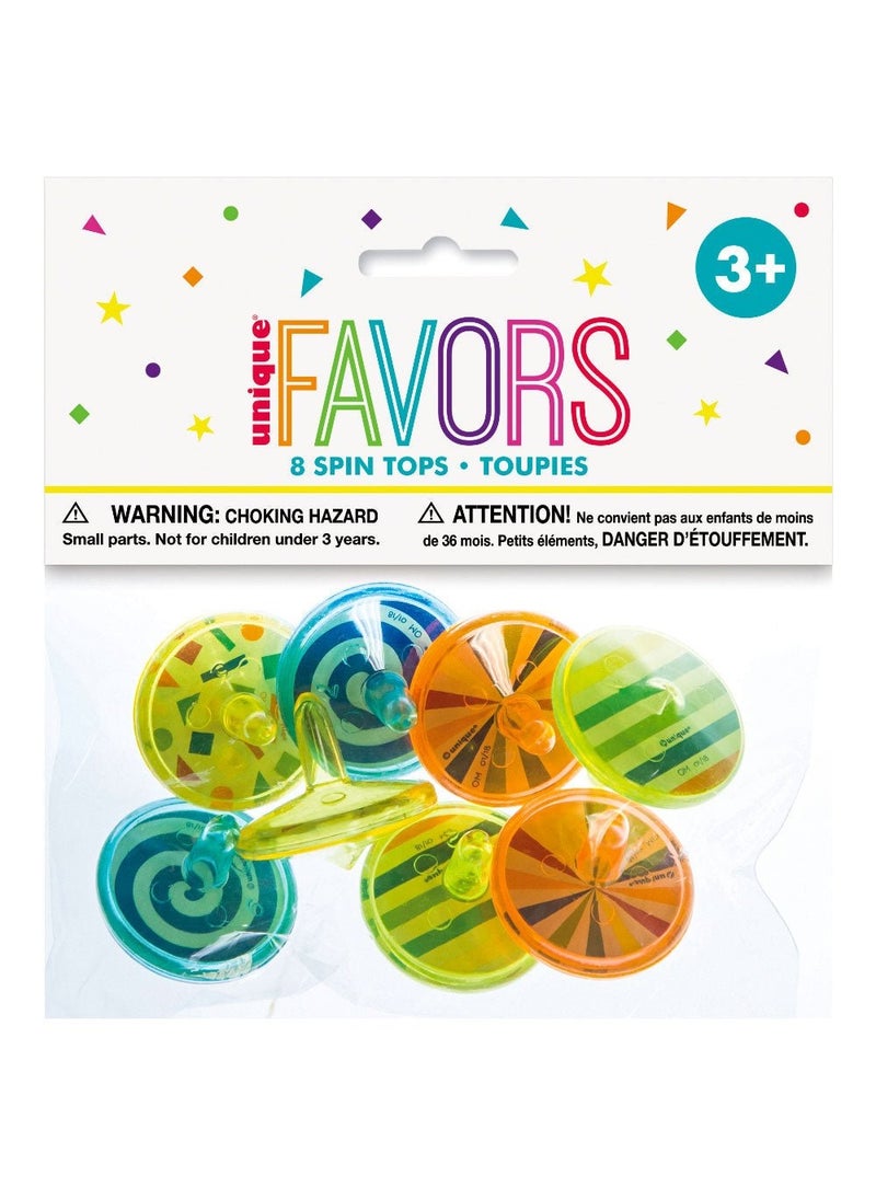 Unique Spinning Tops Multicolor Plastic 3.5cm 8-Pack - Image 1