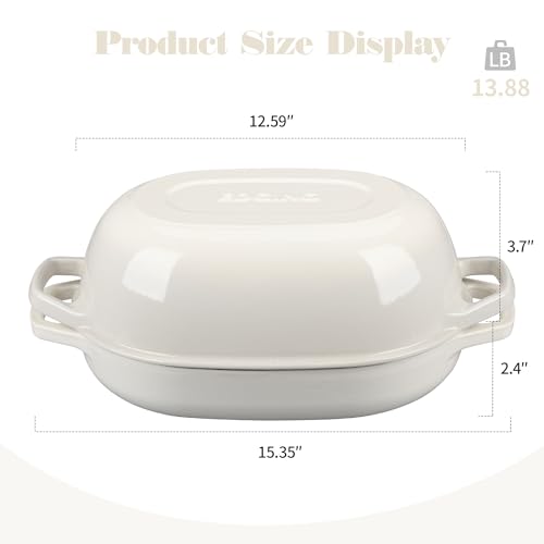 EDGING CASTING Enameled Cast Iron Oval Dutch Oven Pot with Lid, Dutch Oven for Sourdough Bread Baking, Bread Oven, Bread Dutch Oven, Oval Bread Pan, 7qt, White - Image 2