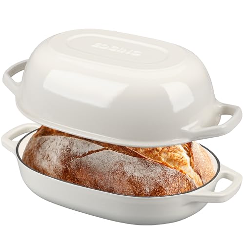 EDGING CASTING Enameled Cast Iron Oval Dutch Oven Pot with Lid, Dutch Oven for Sourdough Bread Baking, Bread Oven, Bread Dutch Oven, Oval Bread Pan, 7qt, White - Image 3