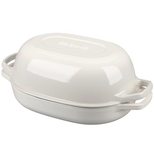 EDGING CASTING Enameled Cast Iron Oval Dutch Oven Pot with Lid, Dutch Oven for Sourdough Bread Baking, Bread Oven, Bread Dutch Oven, Oval Bread Pan, 7qt, White - Image 1