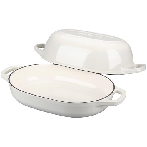 EDGING CASTING Enameled Cast Iron Oval Dutch Oven Pot with Lid, Dutch Oven for Sourdough Bread Baking, Bread Oven, Bread Dutch Oven, Oval Bread Pan, 7qt, White - Image 4