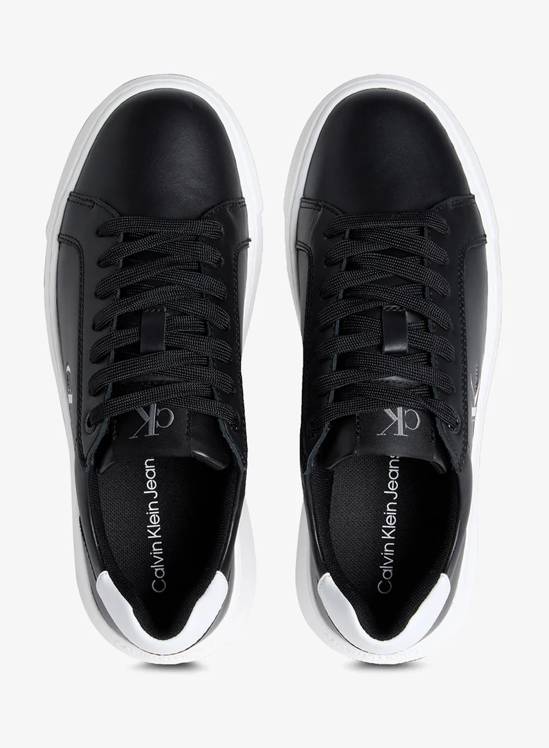 Calvin Klein Jeans Black/Bright White Leather Sneakers for Women | Best Price UAE