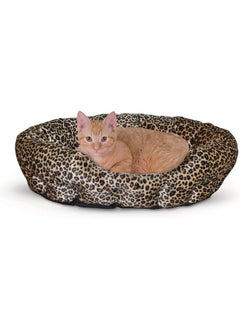 AMICA Luxurious Pet Products Self-Warming Bolster Bed Pet Bed Colour Leopard Print Size Medium  - Image 1