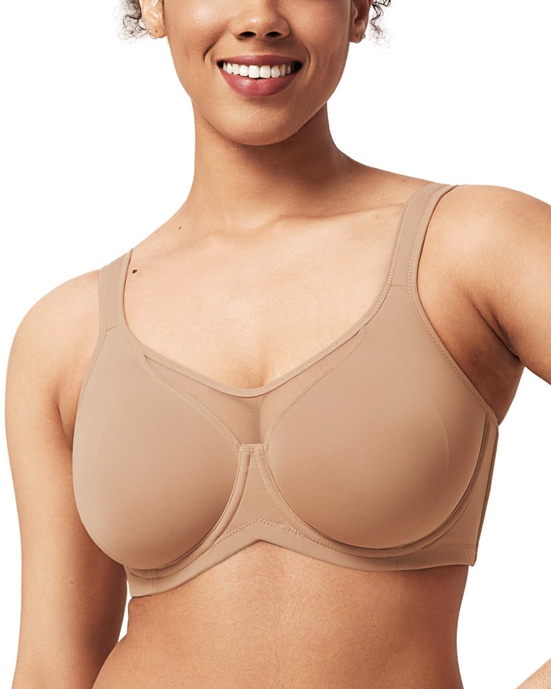 HSIA Minimizer Bras for Women Plus Size, Full Coverage Coolcomfort T Shirt Unlined Bra with Underwire for Heavy Breast, Dark Beige 38D - Image 3