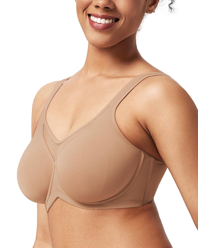 HSIA Minimizer Bras for Women Plus Size, Full Coverage Coolcomfort T Shirt Unlined Bra with Underwire for Heavy Breast, Dark Beige 38D - Image 2