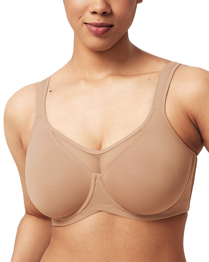 HSIA Minimizer Bras for Women Plus Size, Full Coverage Coolcomfort T Shirt Unlined Bra with Underwire for Heavy Breast, Dark Beige 38D - Image 1