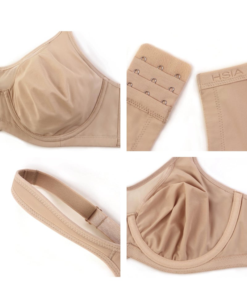 HSIA Minimizer Bras for Women Plus Size, Full Coverage Coolcomfort T Shirt Unlined Bra with Underwire for Heavy Breast, Dark Beige 38D - Image 5