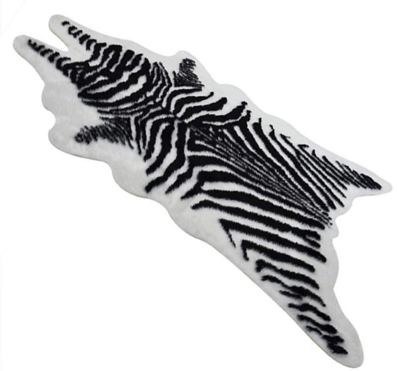 Zebra Print Rug Faux Animal Cowhide Skin Area Rug Leather Carpet Mat Small Size for Home Office Livingroom 31 x 36