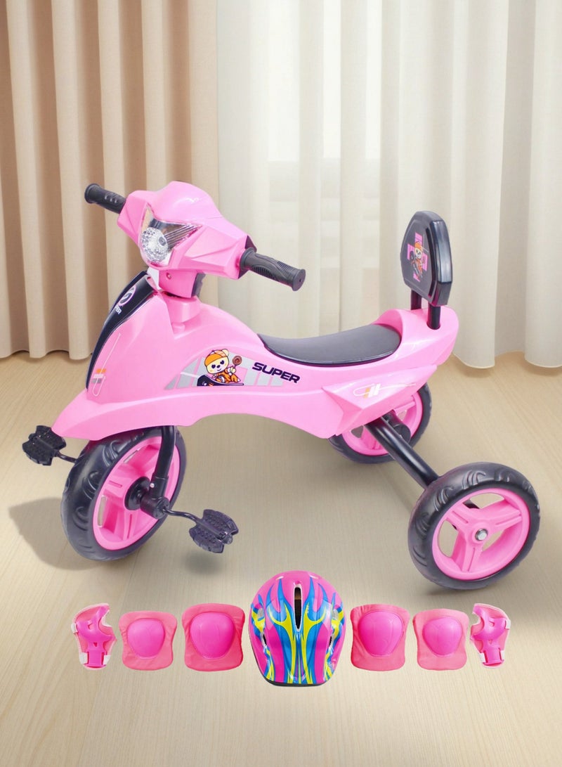 EASY FUTURE Baby Bicycle Ride-On Tricycle for Kids - Equipped with Light & Music (Blue, Red, Pink Color Selection) Package Include Full Protective Gear Set - Image 1