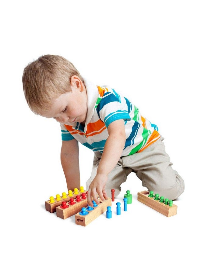 BOHS Montessori Knobbed Cylinders Blocks - 6 Pegs / 6.7 Inches - Colorful Wooden Early Home School Toys - 4pcs Set - Image 2