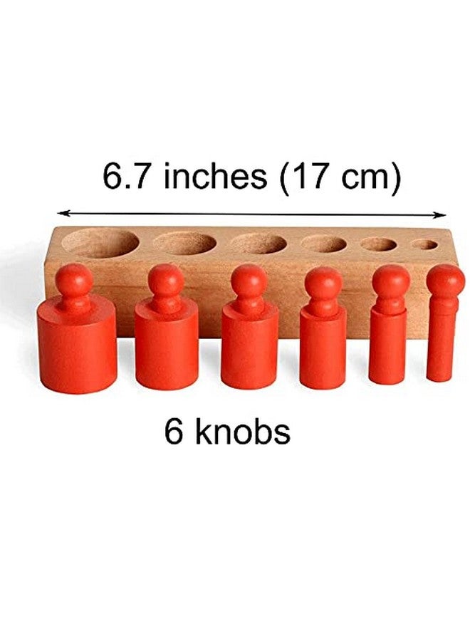 BOHS Montessori Knobbed Cylinders Blocks - 6 Pegs / 6.7 Inches - Colorful Wooden Early Home School Toys - 4pcs Set - Image 3