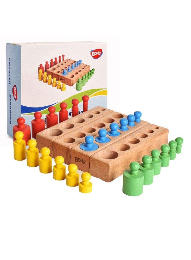 BOHS Montessori Knobbed Cylinders Blocks - 6 Pegs / 6.7 Inches - Colorful Wooden Early Home School Toys - 4pcs Set - Image 1