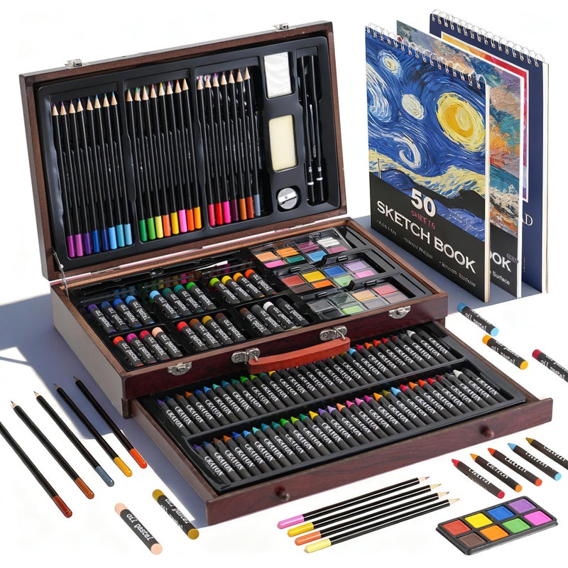 GOTIDEAL 143 Piece Kids Art Kits,Art Supplies with 3 Drawing Pads,Waterclolr Paints,Crayons,Colored Pencils,Paint Set in Wooden Case,Professional Art Kit Gift,Kids,Teens,Beginnersï¼ˆAuburnï¼‰ - Image 1