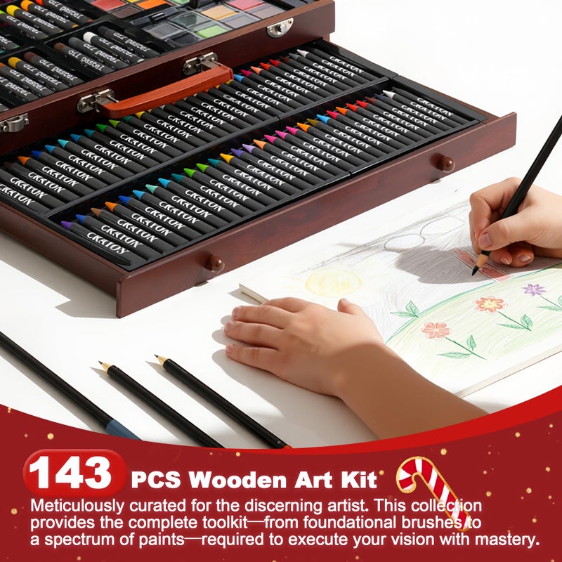 GOTIDEAL 143 Piece Kids Art Kits,Art Supplies with 3 Drawing Pads,Waterclolr Paints,Crayons,Colored Pencils,Paint Set in Wooden Case,Professional Art Kit Gift,Kids,Teens,Beginnersï¼ˆAuburnï¼‰ - Image 5