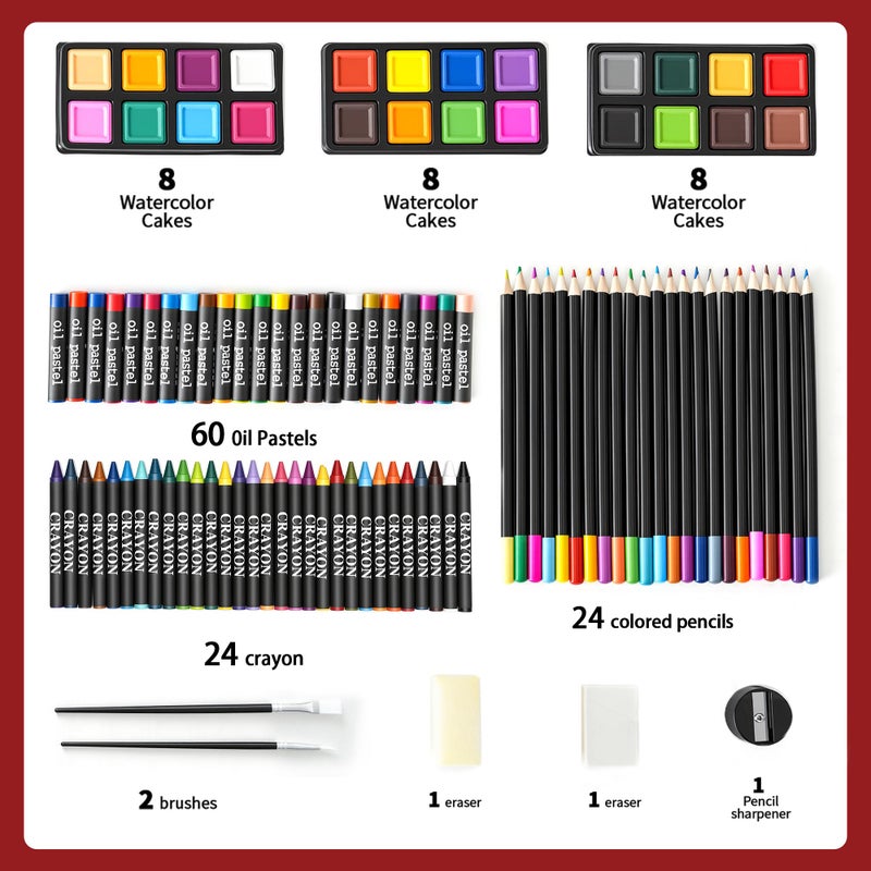 GOTIDEAL 143 Piece Kids Art Kits,Art Supplies with 3 Drawing Pads,Waterclolr Paints,Crayons,Colored Pencils,Paint Set in Wooden Case,Professional Art Kit Gift,Kids,Teens,Beginnersï¼ˆAuburnï¼‰ - Image 2