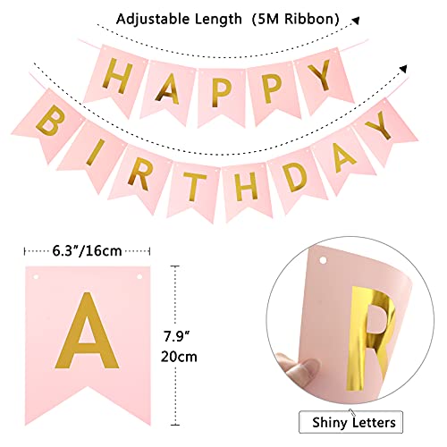 Lazybeee Happy Birthday Banner Bunting Pink and Gold Party Balloons Confetti Latex Balloon Party Banners for Women Girls Birthday Banner Decorations - Image 3