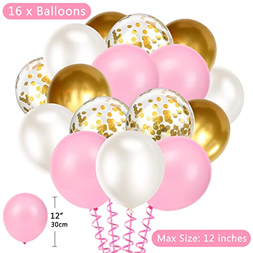 Lazybeee Happy Birthday Banner Bunting Pink and Gold Party Balloons Confetti Latex Balloon Party Banners for Women Girls Birthday Banner Decorations - Image 4