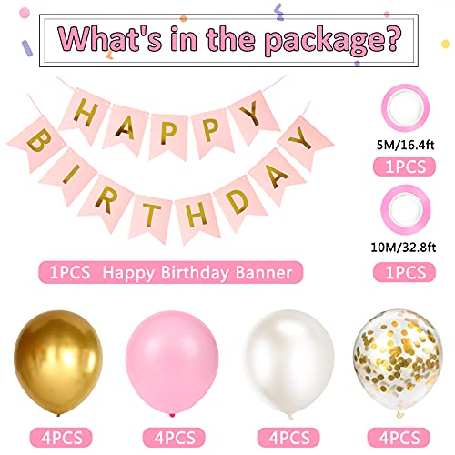 Lazybeee Happy Birthday Banner Bunting Pink and Gold Party Balloons Confetti Latex Balloon Party Banners for Women Girls Birthday Banner Decorations - Image 2