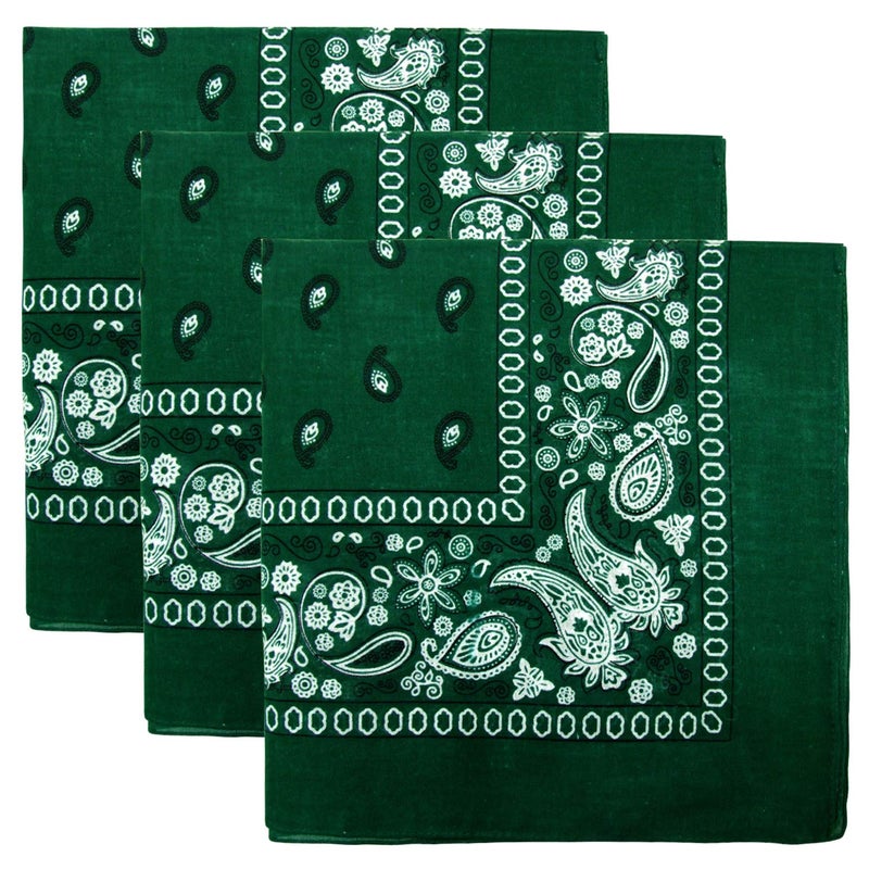 Kaiser 3 PK Cowboy Bandanas 100% Cotton 22 x 22 inch - Hunter Green - Image 3