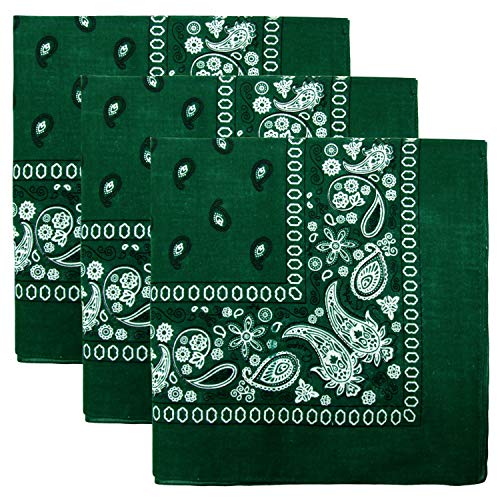 Kaiser 3 PK Cowboy Bandanas 100% Cotton 22 x 22 inch - Hunter Green - Image 1