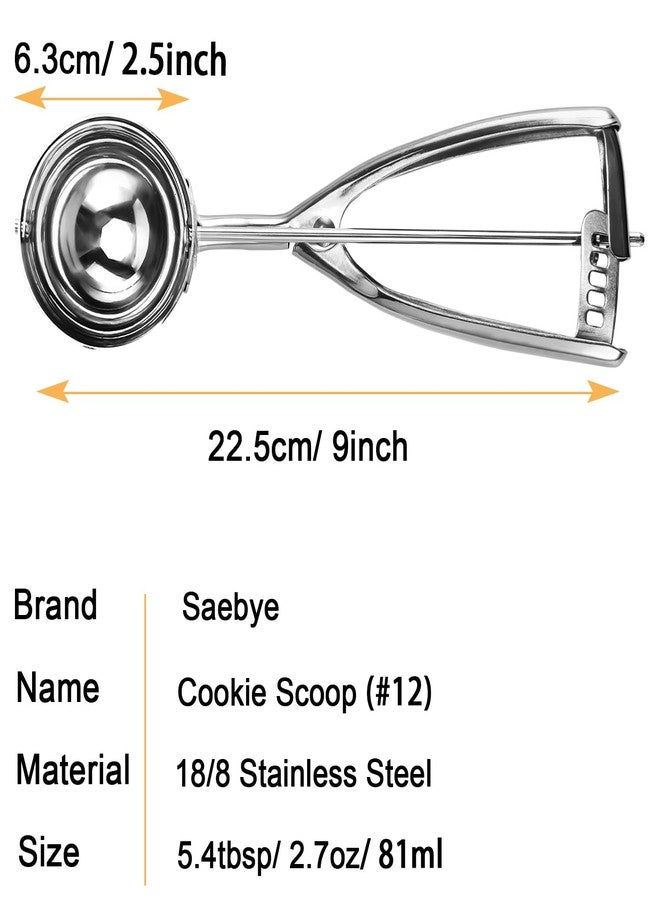 Saebye Large Cookie Scoop, 5.4 Tbsp/ 2.7 OZ, 2.5 inch/ 63MM Ball, 18/8 Stainless Steel Ice Cream Scoop, Cupcake Scoop, Secondary Polishing - Image 2