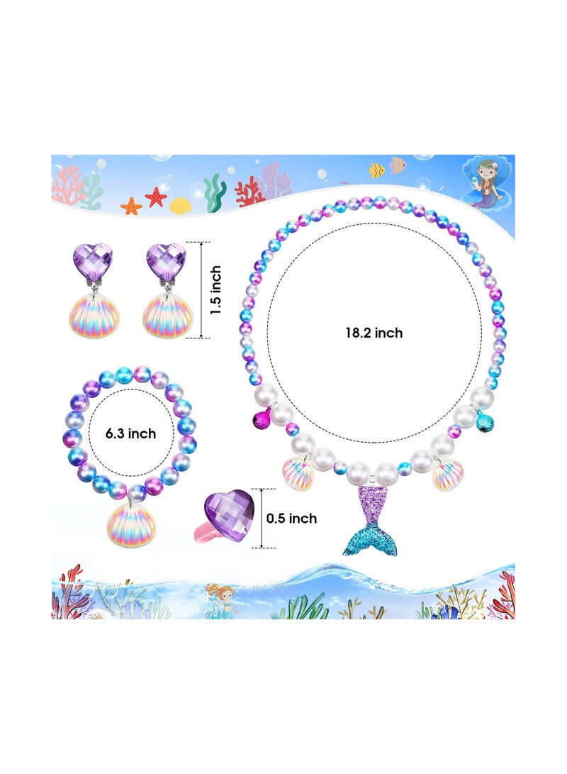 SYOSI Mermaid Jewelry Crown Necklace Bracelet Earrings Ring Birthday Gift for Kids Girls Mermaid Party Decorations 6 Sets - Image 4