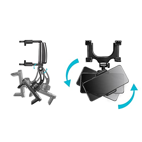 VAGURFO Rear View Mirror Phone Holder Mount, Car Phone Bracket/Stand with 270° Swivel and Adjustable Clips, Universal Smartphone Cradle, Black - Image 3