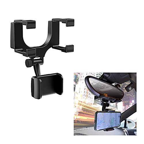 VAGURFO Rear View Mirror Phone Holder Mount, Car Phone Bracket/Stand with 270° Swivel and Adjustable Clips, Universal Smartphone Cradle, Black - Image 2