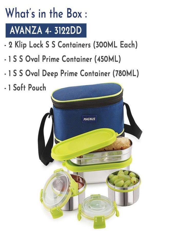 Magnus Avanza 4 - Stainless Steel Leakproof Lunch Box for Kids with Klip Lock & Insulated Bag | Airtight BPA-Free Tiffin | Ideal Lunch Boxes for Office Men, Women, School | Durable Food Containers - Image 2