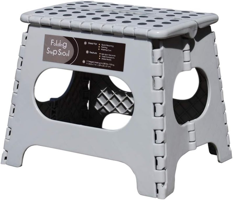 BEEANDEE Non-Slip Folding Step Stool, Sturdy Safe Enough - Holds up to 300 Lb - 11 inch Footstool for Adults or Kids, Folding Ladder Storage/Opens Easy, for Kitchen,Toilet,Camping (Light Grey, 11'') - Image 1